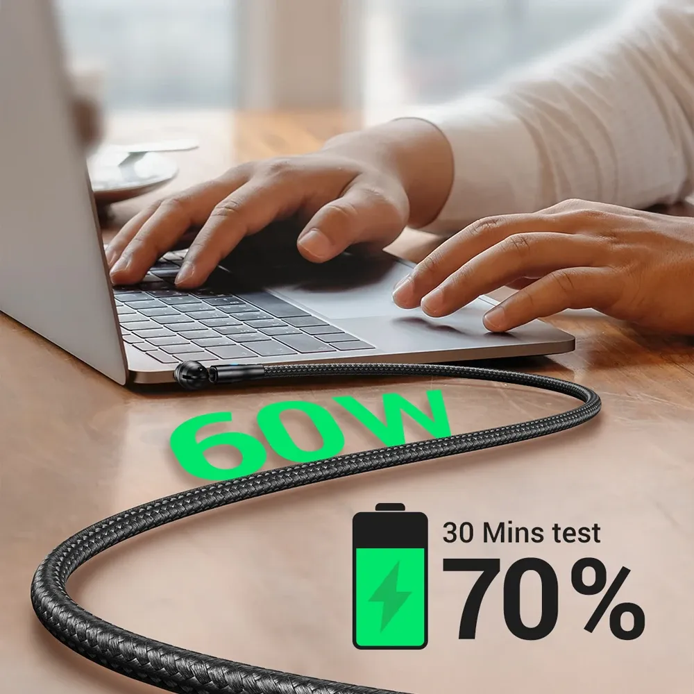 AUFU – Câble magnétique USB-C vers USB-C 60 W PD, charge rapide, pour MacBook, ordinateur portable, iPhone, Samsung, cordon de charge magnétique 2 m 2