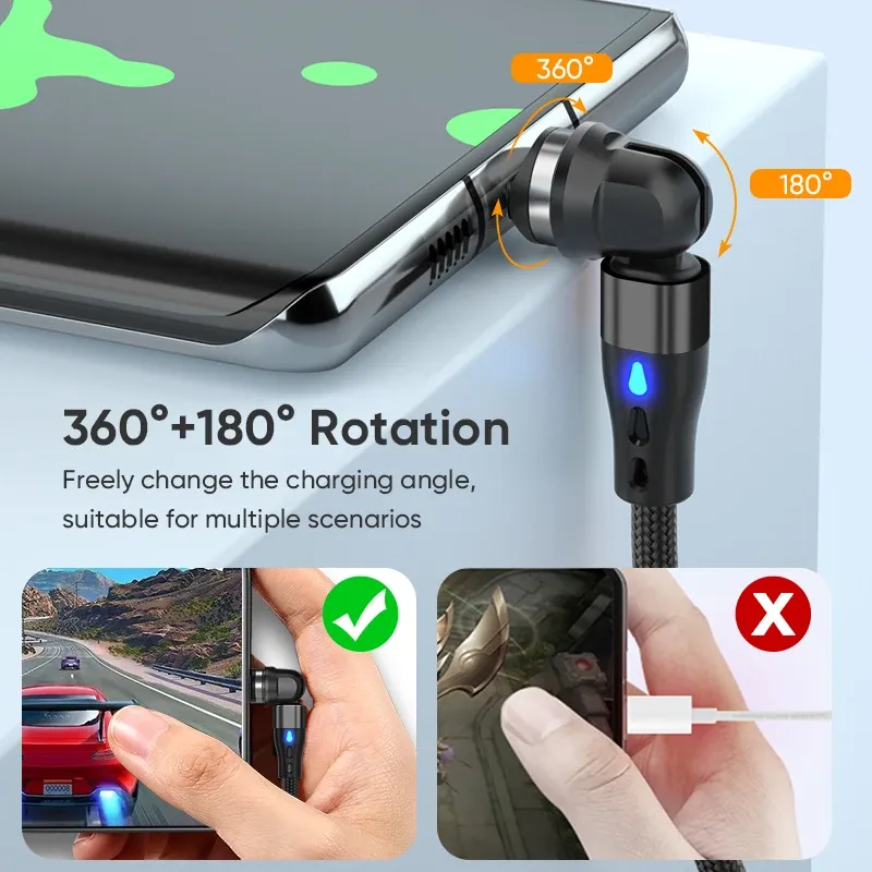 AUFU – Câble magnétique USB-C vers USB-C 60 W PD, charge rapide, pour MacBook, ordinateur portable, iPhone, Samsung, cordon de charge magnétique 2 m 4