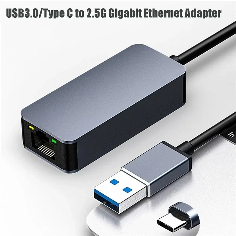 Adaptateur USB 3.0 Type-C vers Ethernet RJ45 2,5 Gbps, convertisseur LAN filaire pour Windows 7/8/10 et Mac, compatible PC portable 2