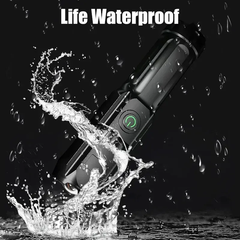 Lampe de poche LED puissante rechargeable par USB, batterie lithium intégrée, étanche, zoom, pour la pêche, la chasse et le camping 3