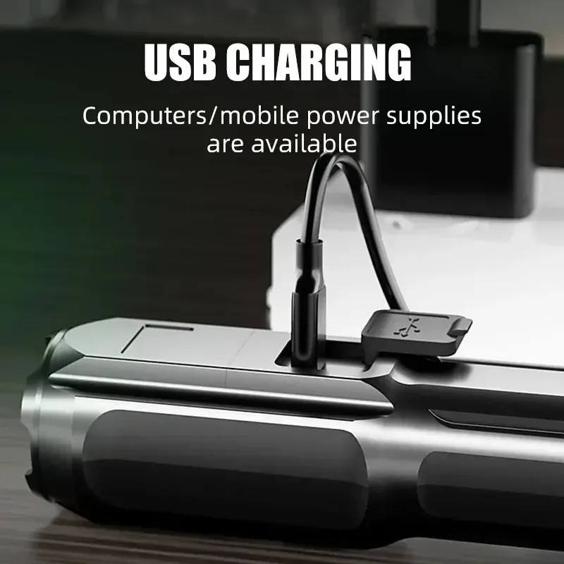 Lampe de poche LED puissante rechargeable par USB, batterie lithium intégrée, étanche, zoom, pour la pêche, la chasse et le camping 4