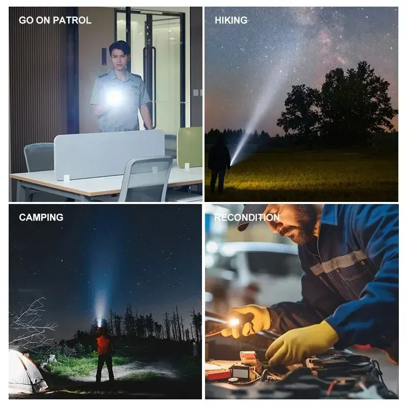 Lampe de poche LED puissante rechargeable par USB, batterie lithium intégrée, étanche, zoom, pour la pêche, la chasse et le camping 6