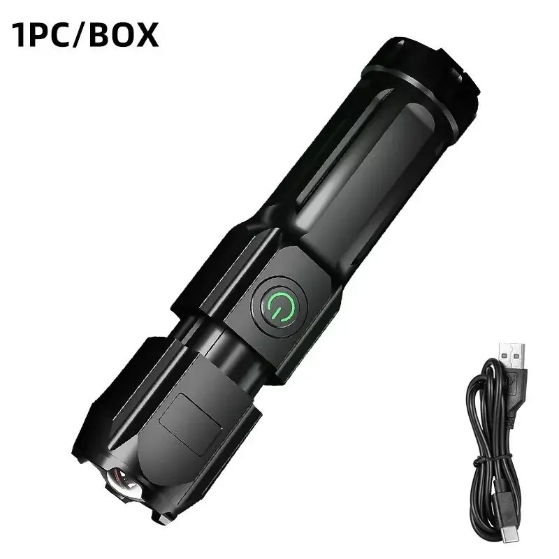 Lampe de poche LED puissante rechargeable par USB, batterie lithium intégrée, étanche, zoom, pour la pêche, la chasse et le camping 7