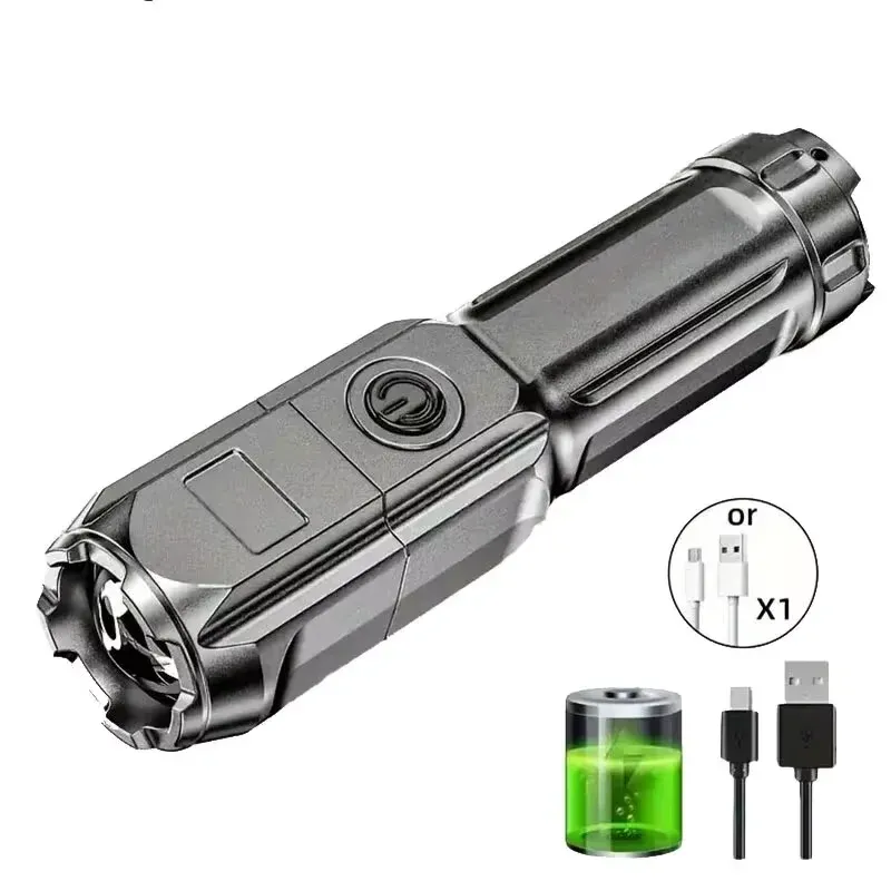 Lampe de poche LED puissante rechargeable par USB, batterie lithium intégrée, étanche, zoom, pour la pêche, la chasse et le camping 8
