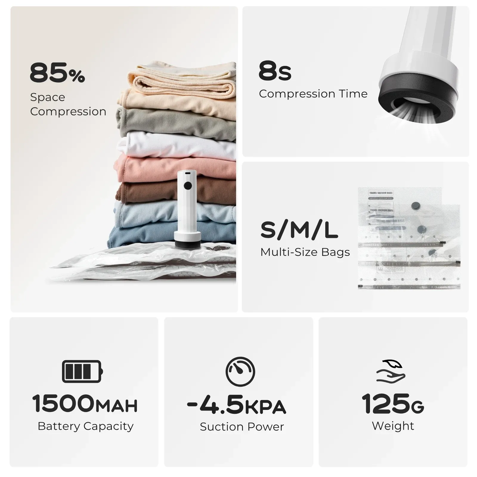 Ensemble de sacs sous vide FLEXTAIL X VOLLYC NANO avec pompe électrique, sacs de compression pour le rangement des vêtements à la maison et en voyage 2