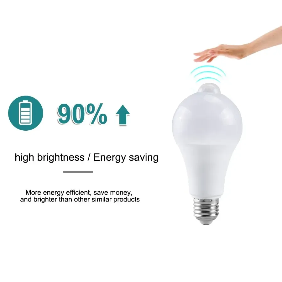 Ampoule LED E27 à détecteur de mouvement PIR, allumage et extinction automatiques, veilleuse pour porche, escaliers et garage, éclairage de sécurité 4