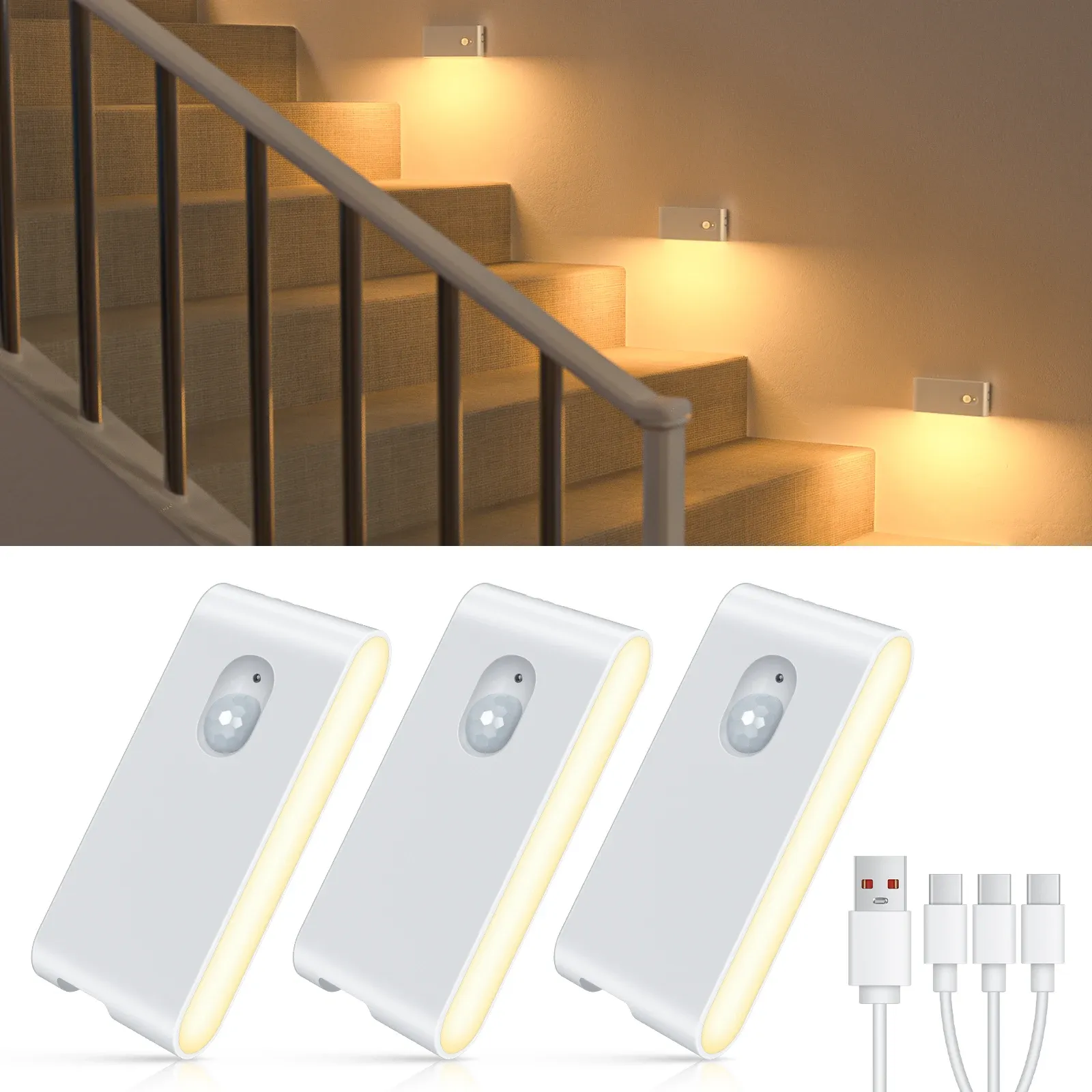 WILLED Veilleuse à Détecteur de Mouvement Blanc Chaud Rechargeable pour Intérieur, Escalier, Couloir, Salle de Bain, Chambre et Cuisine 8