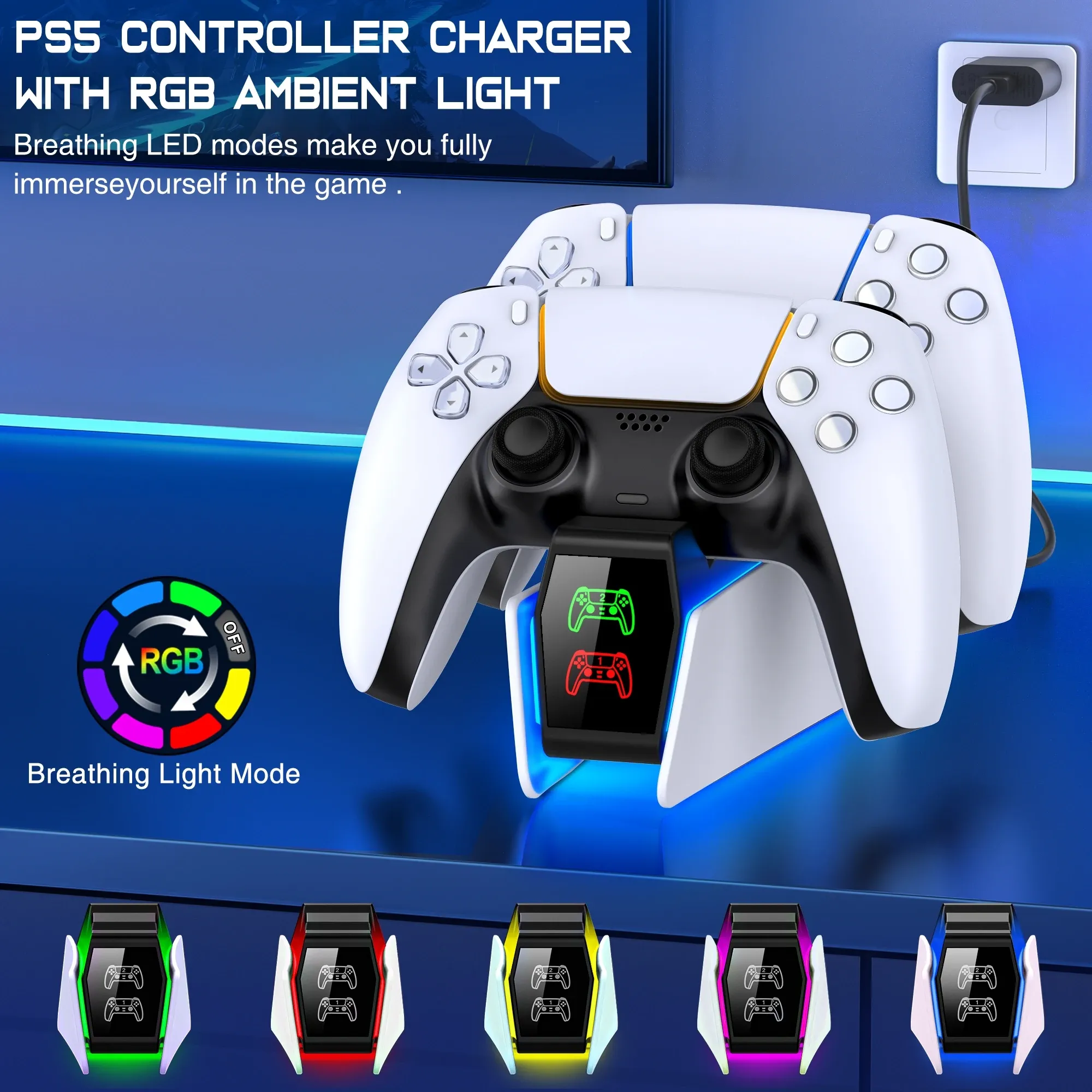 Station de charge pour manettes PS5, chargeur double rapide avec indicateur LED 2
