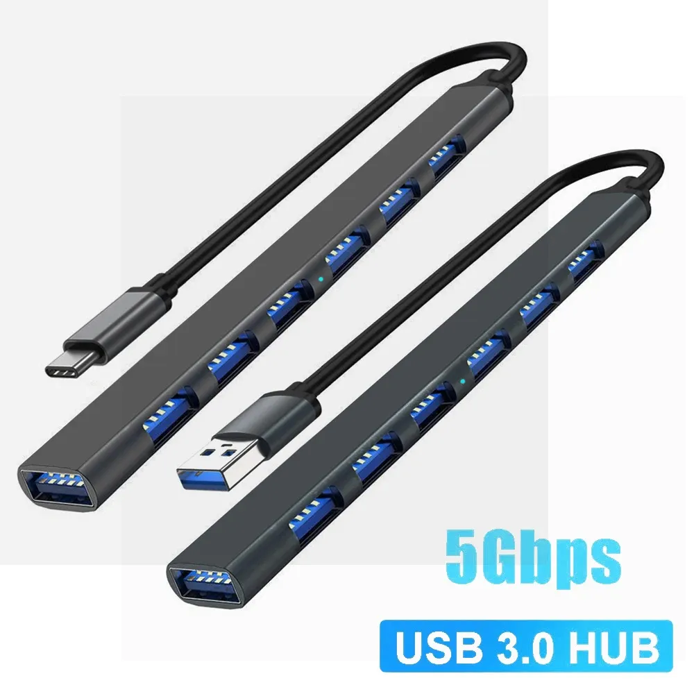 Hub USB 3.0 à 7 ports, répartiteur d'extension USB Type-C avec adaptateur OTG pour ordinateur portable, disque dur, souris et clavier