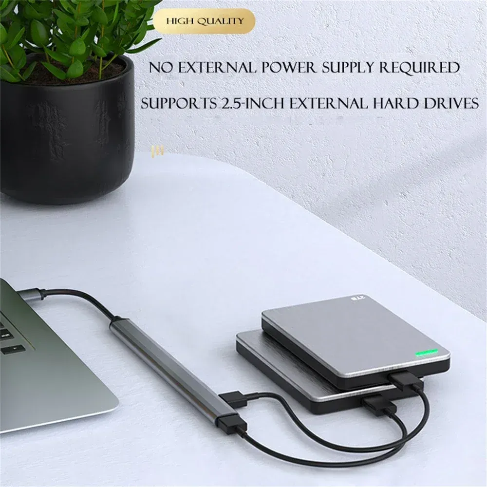 Hub USB 3.0 à 7 ports, répartiteur d'extension USB Type-C avec adaptateur OTG pour ordinateur portable, disque dur, souris et clavier 3