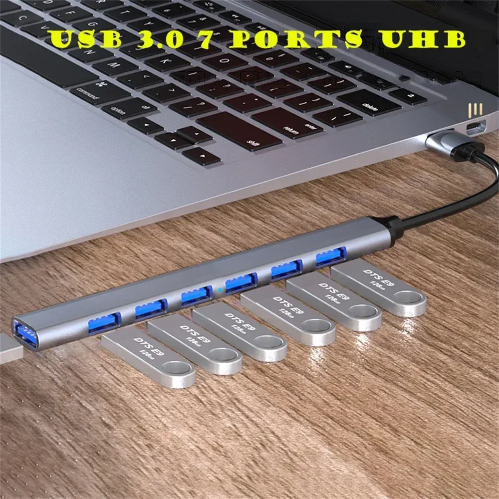 Hub USB 3.0 à 7 ports, répartiteur d'extension USB Type-C avec adaptateur OTG pour ordinateur portable, disque dur, souris et clavier 5