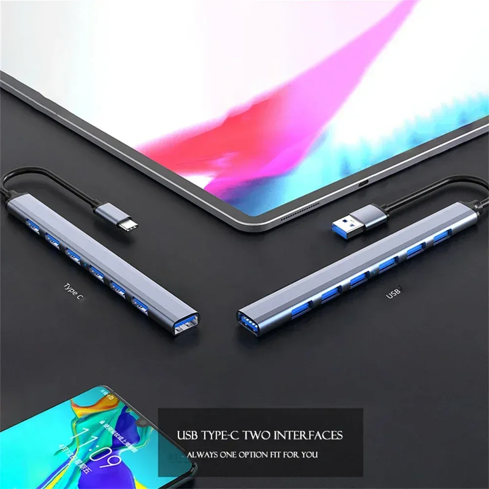 Hub USB 3.0 à 7 ports, répartiteur d'extension USB Type-C avec adaptateur OTG pour ordinateur portable, disque dur, souris et clavier 6