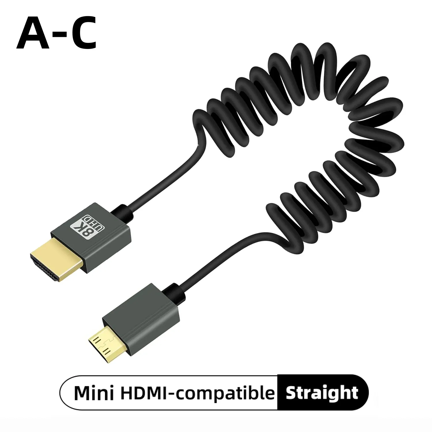 Câble HDMI 8K Ultra Haute Définition haute vitesse, Mini HDMI / Micro HDMI, cordon spiralé pour téléviseur HD, ordinateur portable, PS4, caméra, moniteur DV et écran 12