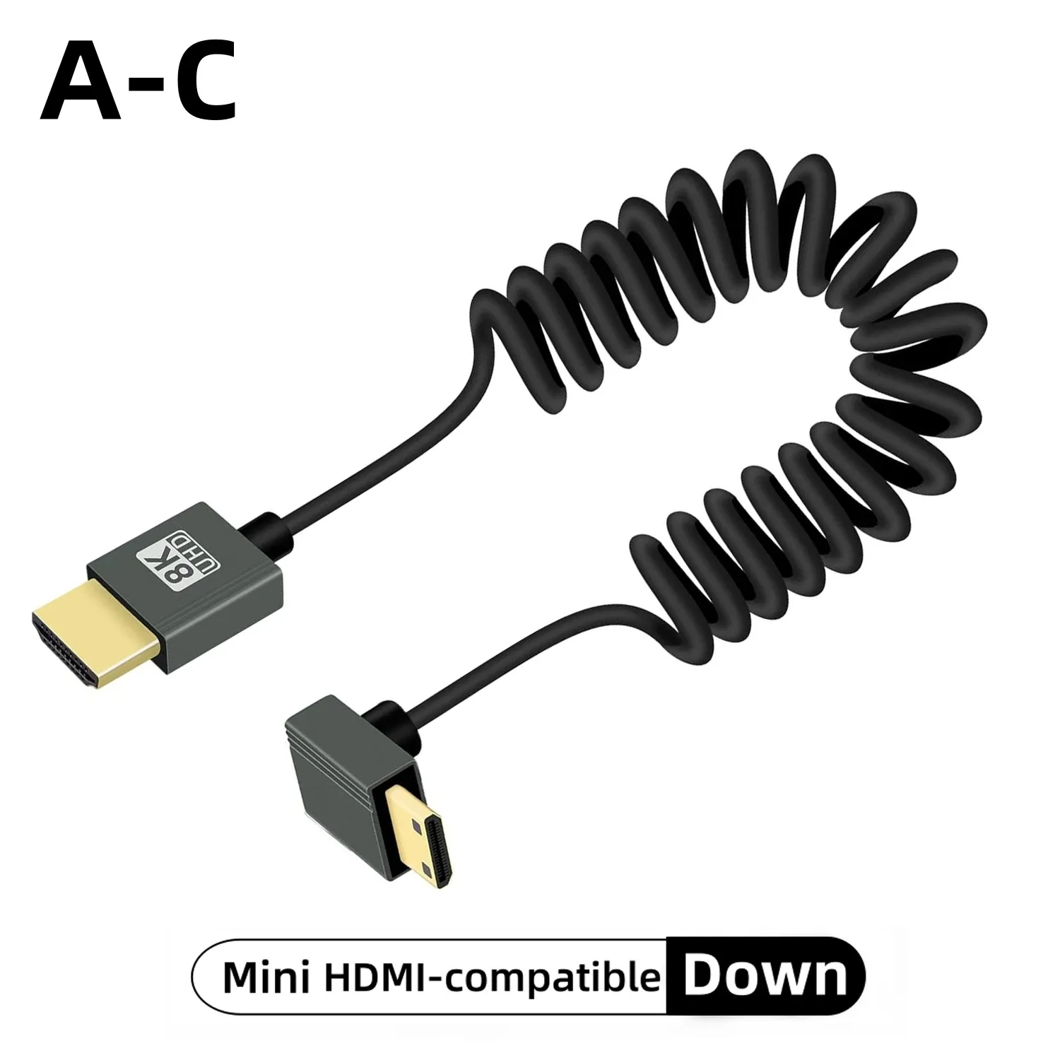 Câble HDMI 8K Ultra Haute Définition haute vitesse, Mini HDMI / Micro HDMI, cordon spiralé pour téléviseur HD, ordinateur portable, PS4, caméra, moniteur DV et écran 14