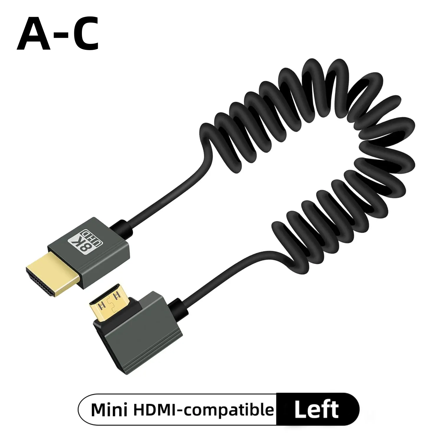 Câble HDMI 8K Ultra Haute Définition haute vitesse, Mini HDMI / Micro HDMI, cordon spiralé pour téléviseur HD, ordinateur portable, PS4, caméra, moniteur DV et écran 7