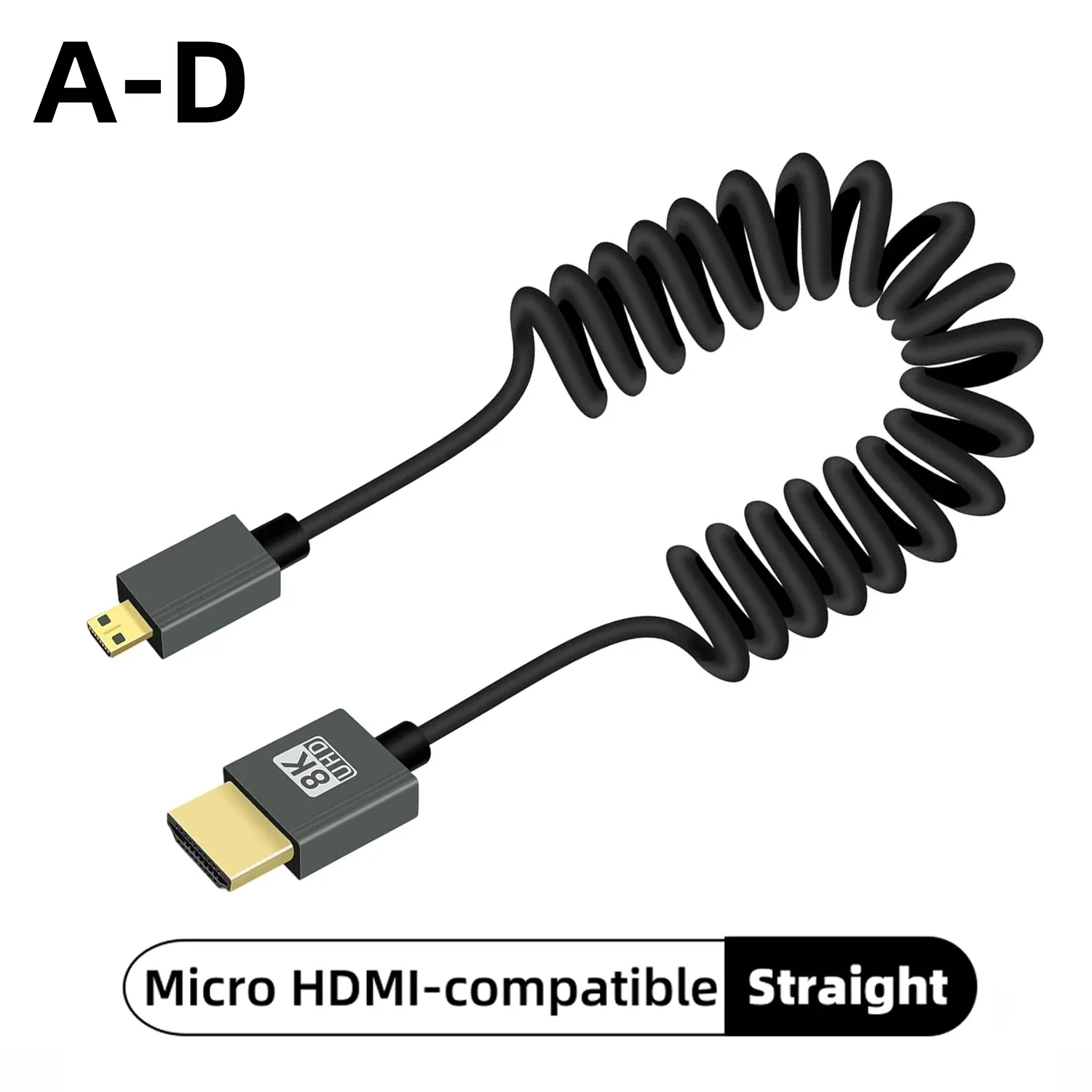 Câble HDMI 8K Ultra Haute Définition haute vitesse, Mini HDMI / Micro HDMI, cordon spiralé pour téléviseur HD, ordinateur portable, PS4, caméra, moniteur DV et écran 9