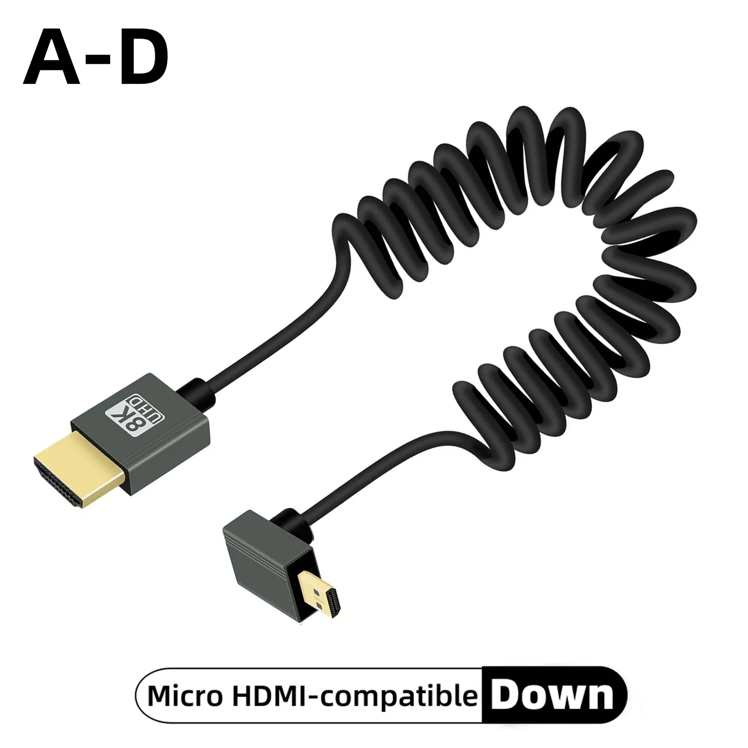 Câble HDMI 8K Ultra Haute Définition haute vitesse, Mini HDMI / Micro HDMI, cordon spiralé pour téléviseur HD, ordinateur portable, PS4, caméra, moniteur DV et écran 19