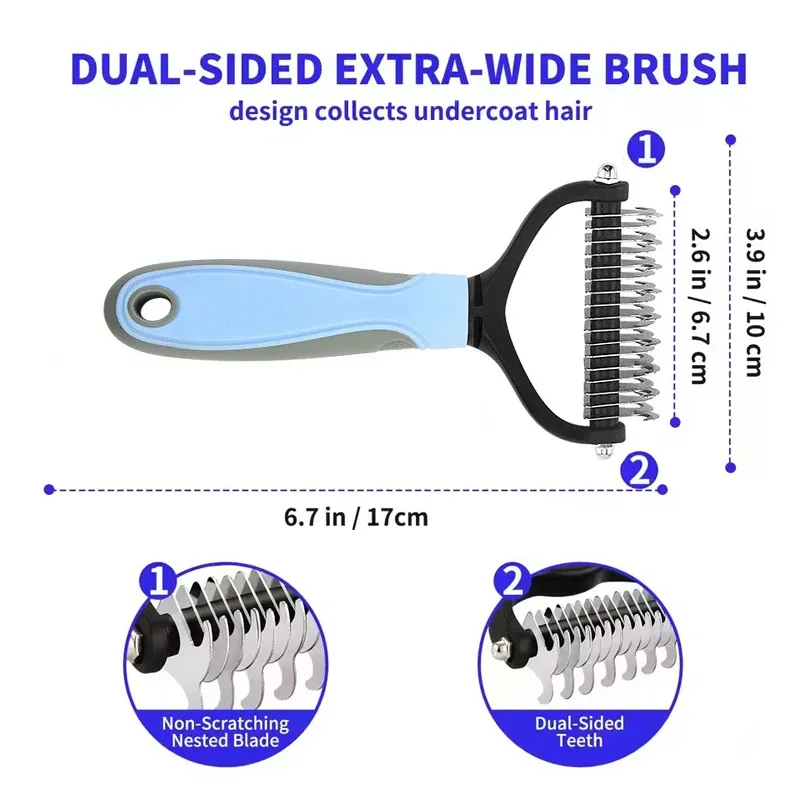 Brosse professionnelle anti-poils pour chiens et chats, outil de toilettage et d'élimination des sous-poils 6