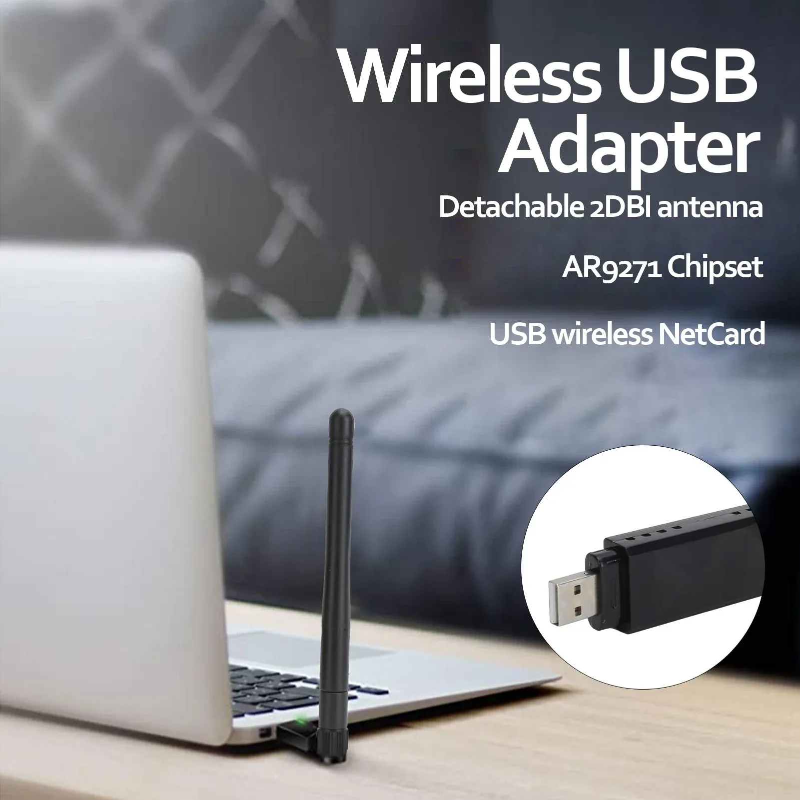 Adaptateur WiFi USB AR9271 avec antenne détachable 2 dBi, pour PC portable et TV, Plug and Play 2