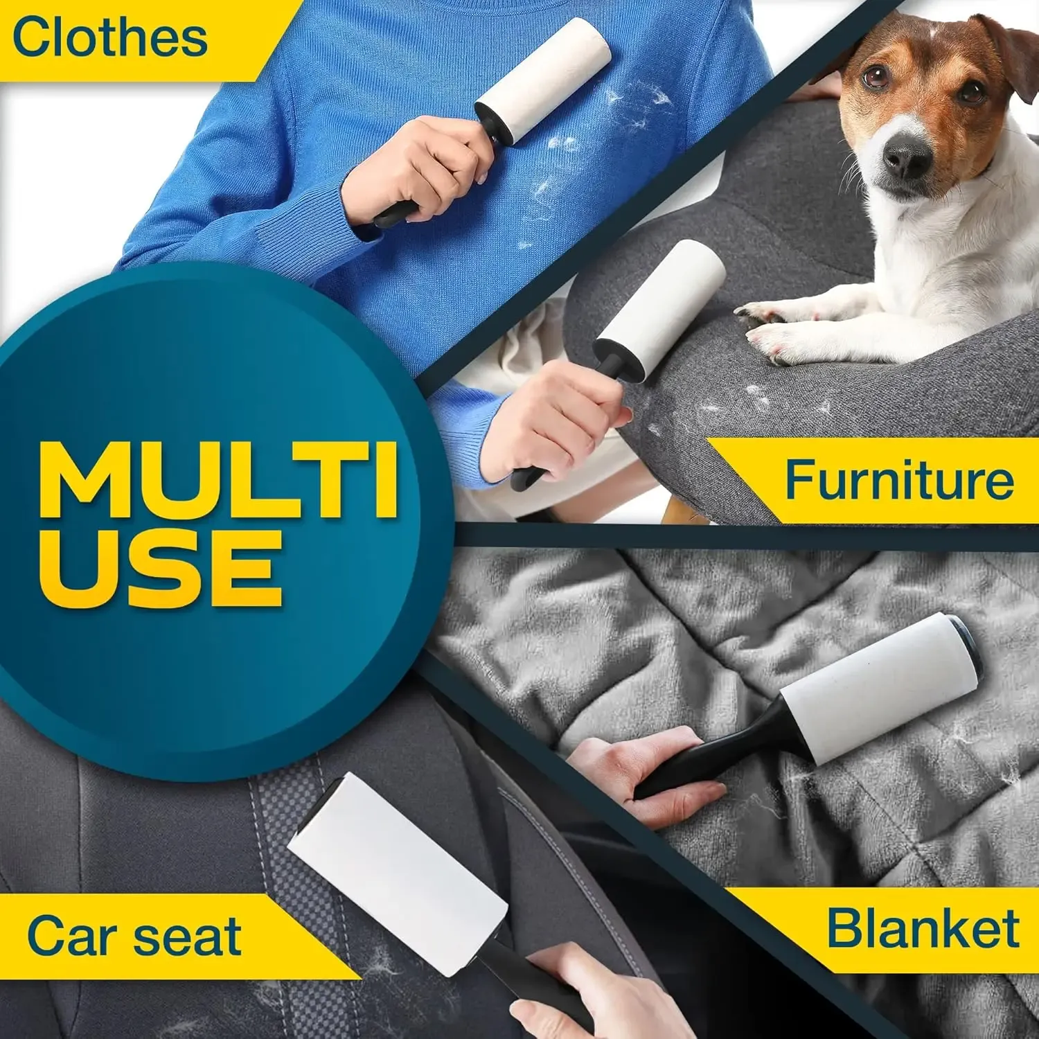 Rouleau adhésif pour poils d'animaux, épilateur pour canapé, lit, vêtements et tapis, idéal pour chiens et chats 3