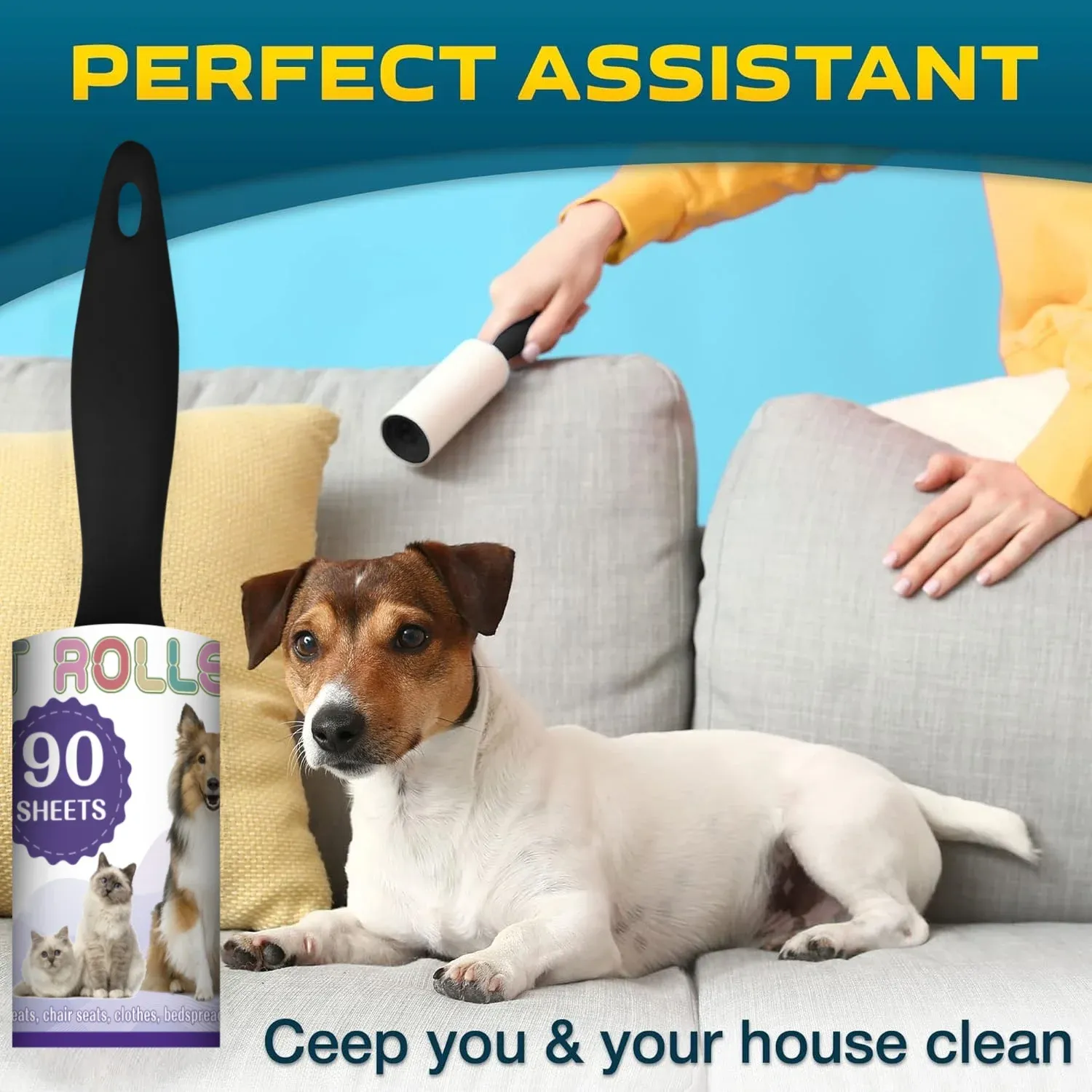 Rouleau adhésif pour poils d'animaux, épilateur pour canapé, lit, vêtements et tapis, idéal pour chiens et chats 5