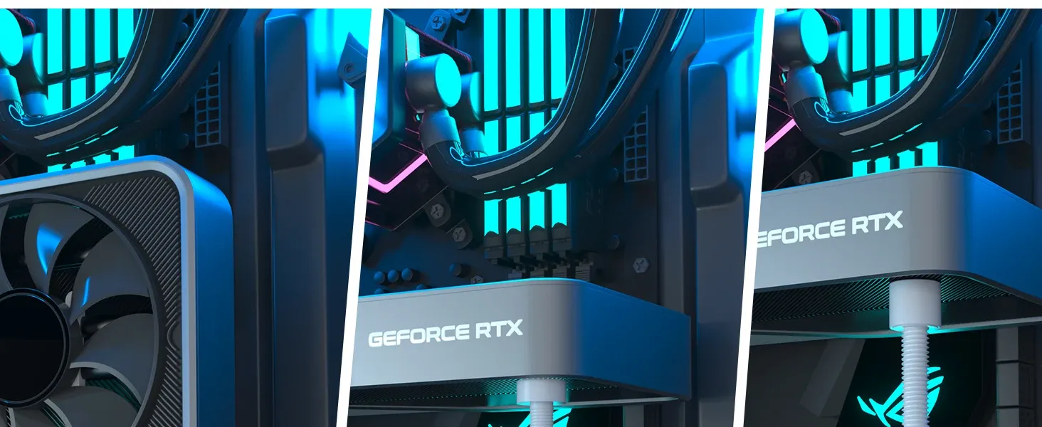 Support GPU blanc en aluminium, mise en situation