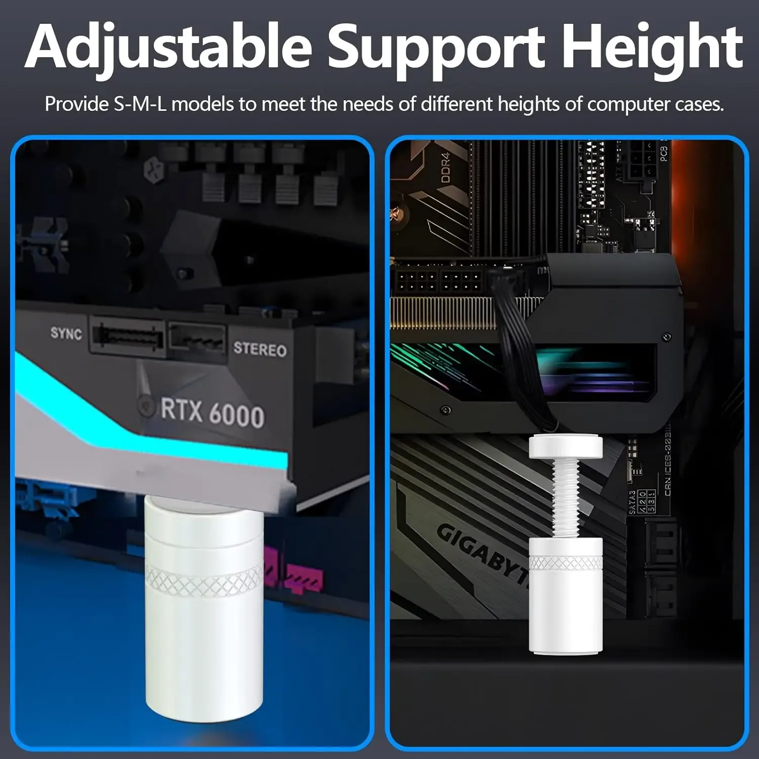 Support GPU blanc en aluminium, vue rapprochée