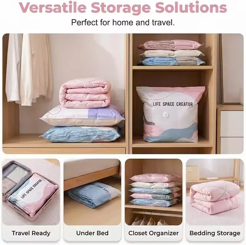 Sacs de rangement sous vide 3D, lot de 3, sans pompe, réutilisables et étanches 3