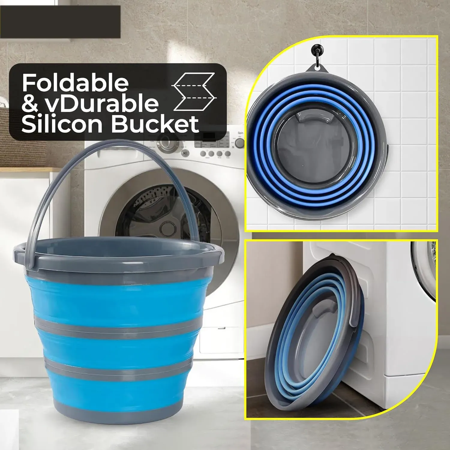 Seau pliable en silicone, vue de côté