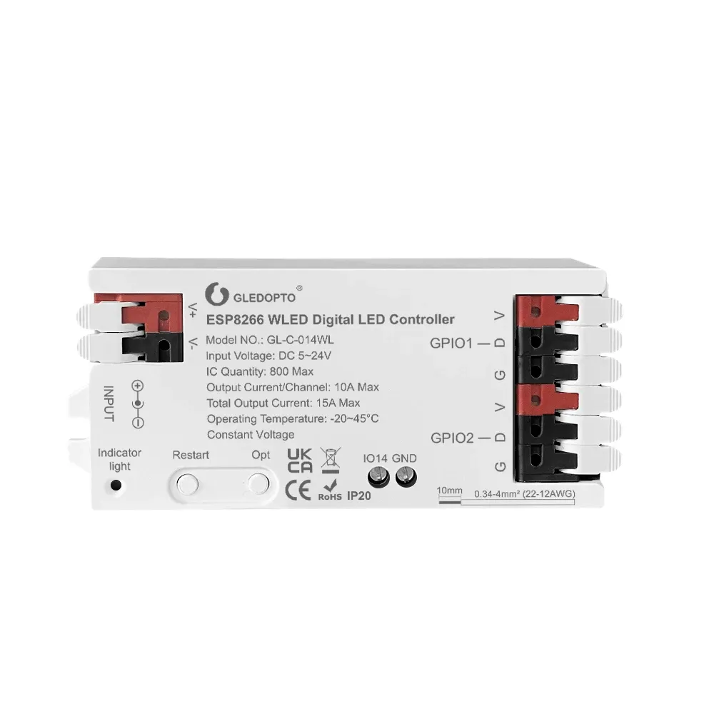 GLEDOPTO Contrôleur WLED pour bande LED, ESP8266 ESP32, micro RGB IC, lumières numériques adressables, guirlande lumineuse, compatible WS2811 WS2812 WS2815 SK6812 9