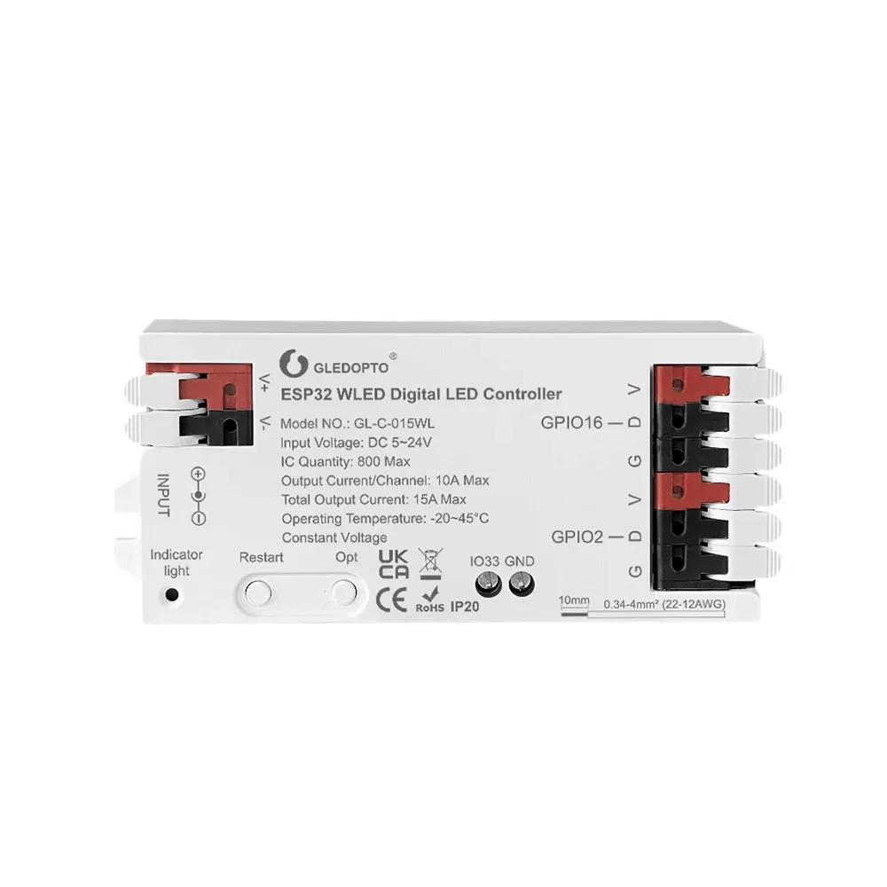 GLEDOPTO Contrôleur WLED pour bande LED, ESP8266 ESP32, micro RGB IC, lumières numériques adressables, guirlande lumineuse, compatible WS2811 WS2812 WS2815 SK6812 8