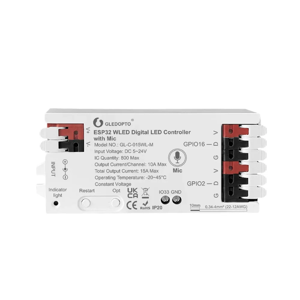 GLEDOPTO Contrôleur WLED pour bande LED, ESP8266 ESP32, micro RGB IC, lumières numériques adressables, guirlande lumineuse, compatible WS2811 WS2812 WS2815 SK6812 13