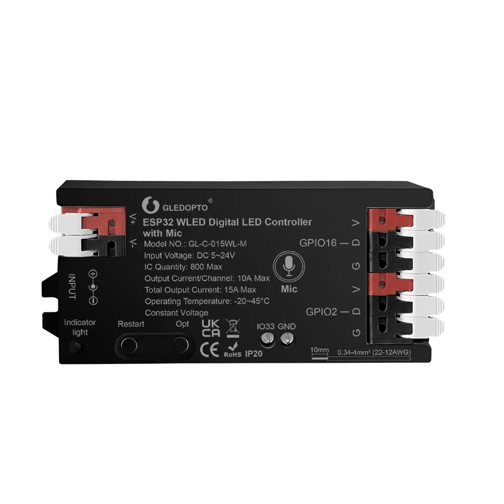 GLEDOPTO Contrôleur WLED pour bande LED, ESP8266 ESP32, micro RGB IC, lumières numériques adressables, guirlande lumineuse, compatible WS2811 WS2812 WS2815 SK6812 10