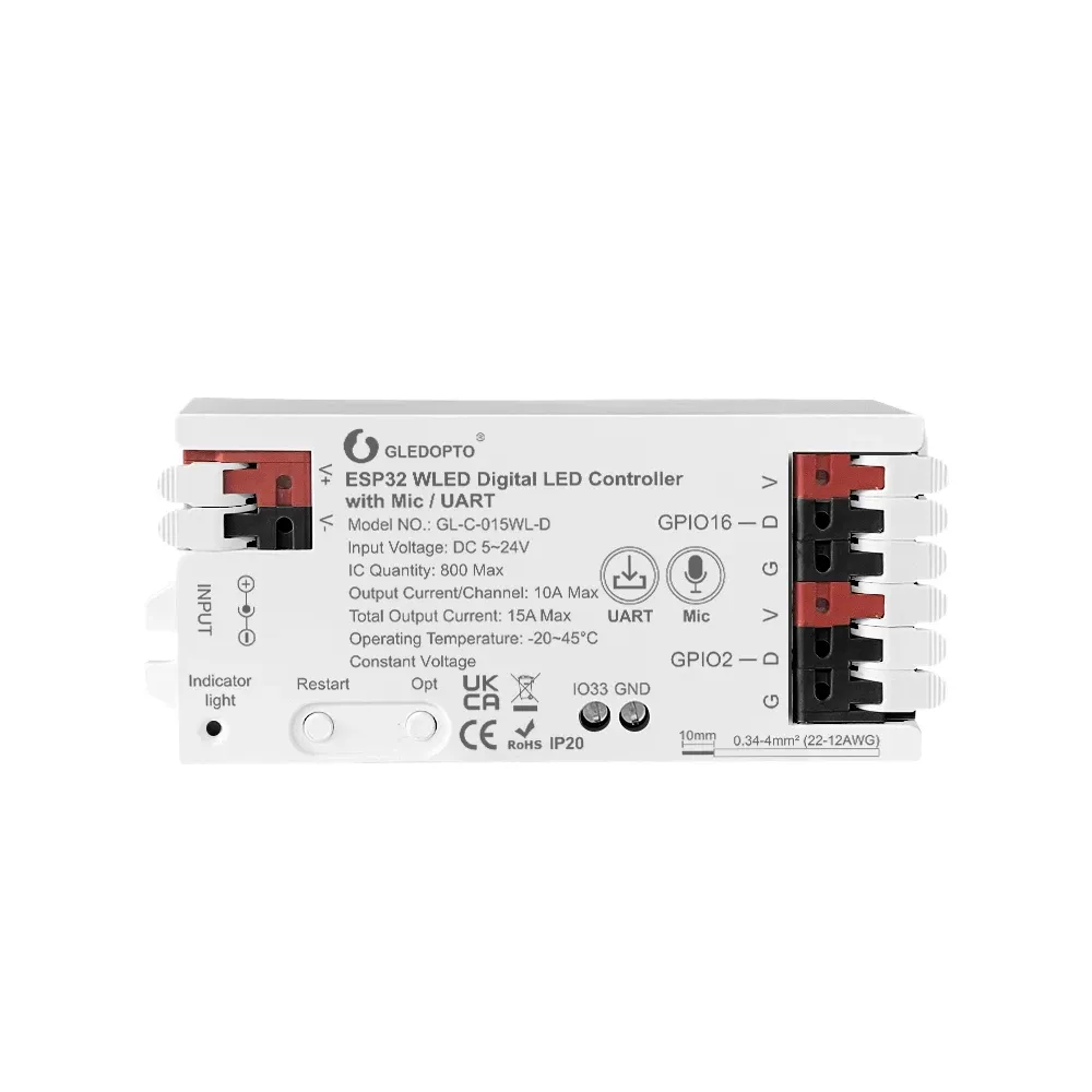 GLEDOPTO Contrôleur WLED pour bande LED, ESP8266 ESP32, micro RGB IC, lumières numériques adressables, guirlande lumineuse, compatible WS2811 WS2812 WS2815 SK6812 11