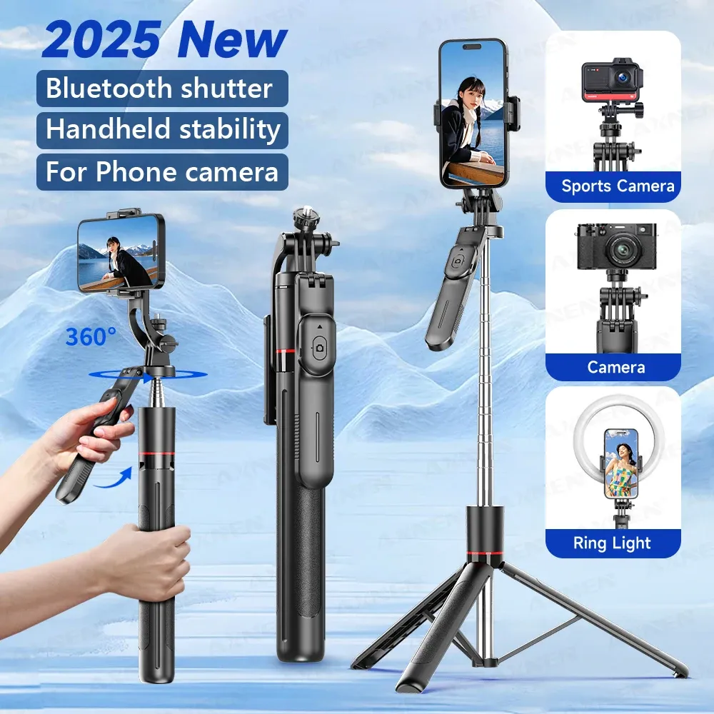 Trépied perche à selfie F16 à 8 sections (1708 mm) avec télécommande Bluetooth, rotation à 360 °, filetage 1/4 pour smartphone et caméra 1