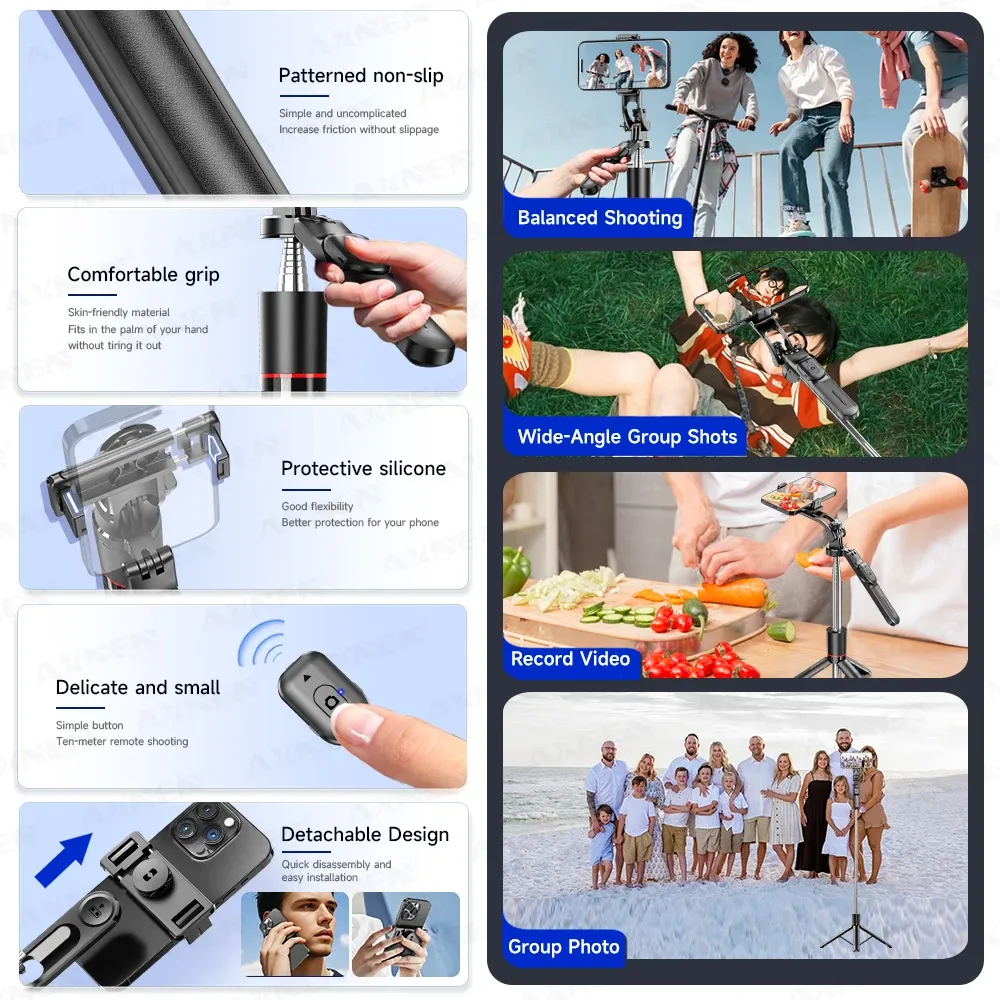 Trépied perche à selfie F16 à 8 sections (1708 mm) avec télécommande Bluetooth, rotation à 360 °, filetage 1/4 pour smartphone et caméra 6