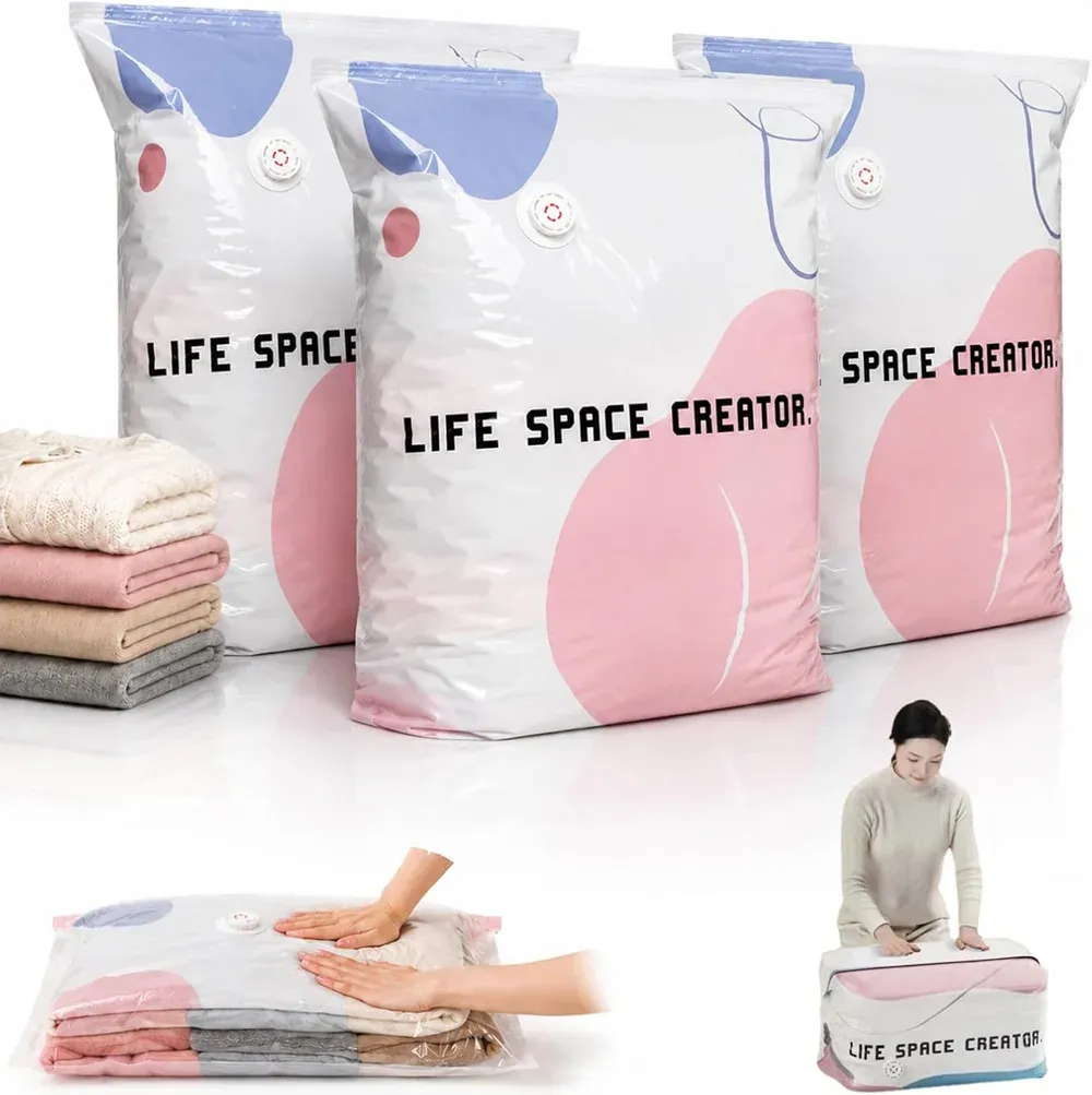 Sacs de rangement sous vide sans pompe, grands sacs de compression avec revêtement épaissi, fermeture par simple pression - Image 1