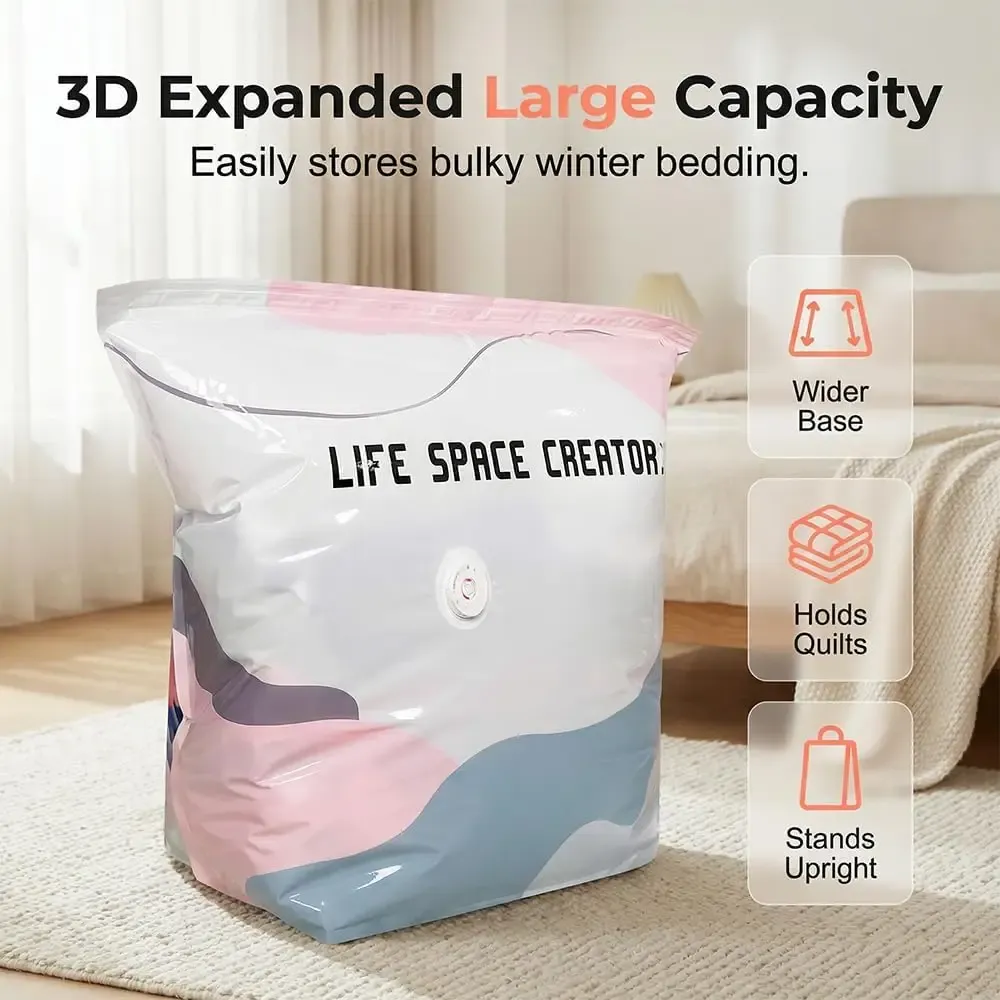 Sacs de rangement sous vide sans pompe, grands sacs de compression avec revêtement épaissi, fermeture par simple pression 2