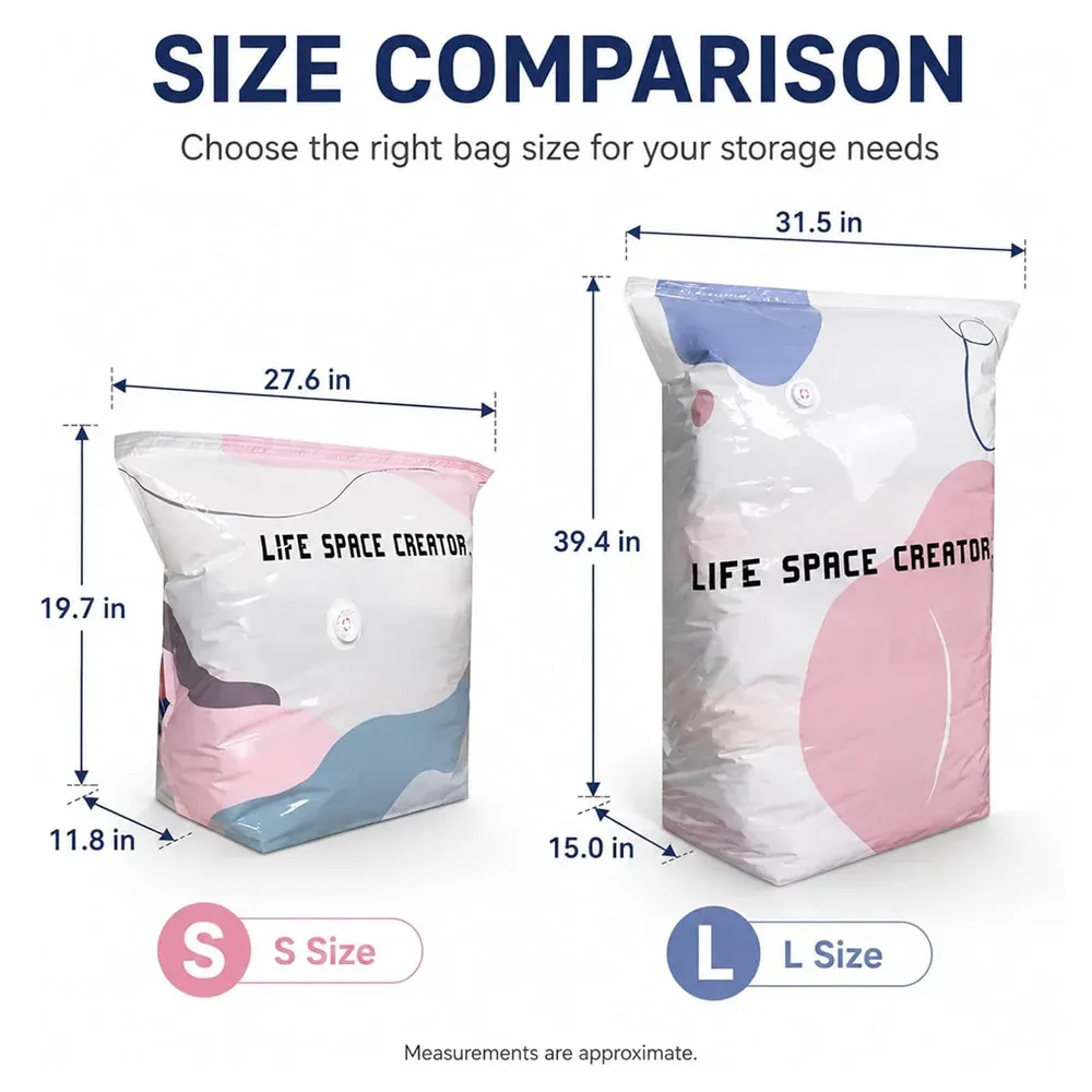 Sacs de rangement sous vide sans pompe, grands sacs de compression avec revêtement épaissi, fermeture par simple pression 6