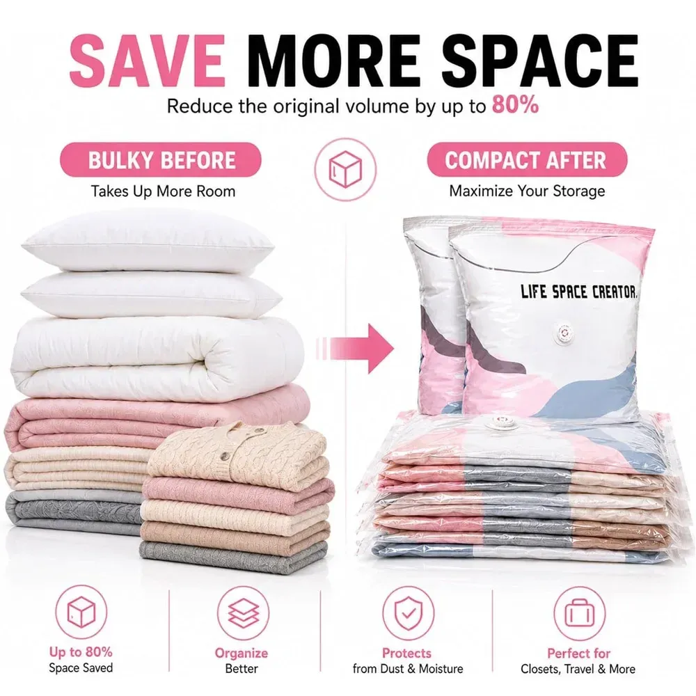 Sac de rangement sous vide sans pompe