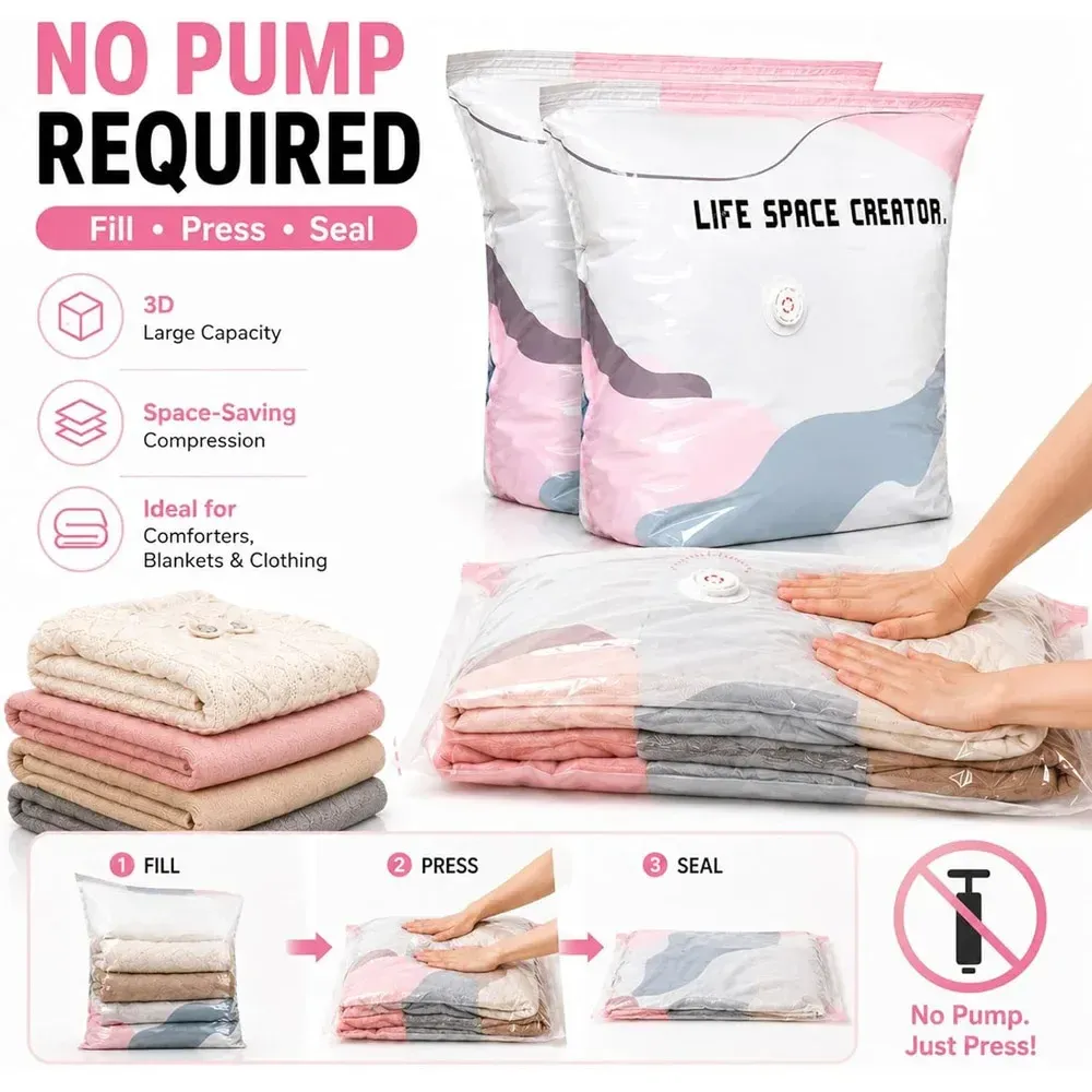 Sac de rangement sous vide sans pompe