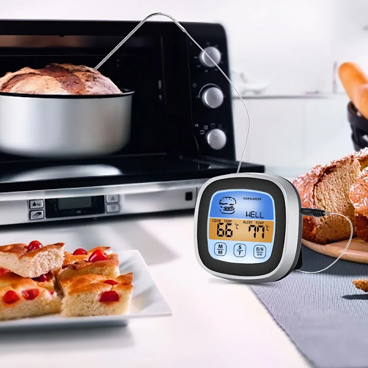 Thermomètre numérique pour viande à sonde longue, écran tactile LCD, minuteur de cuisine et lecture instantanée pour four et barbecue 5