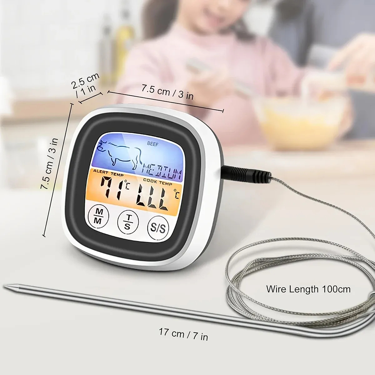 Thermomètre numérique pour viande à sonde longue, écran tactile LCD, minuteur de cuisine et lecture instantanée pour four et barbecue 6