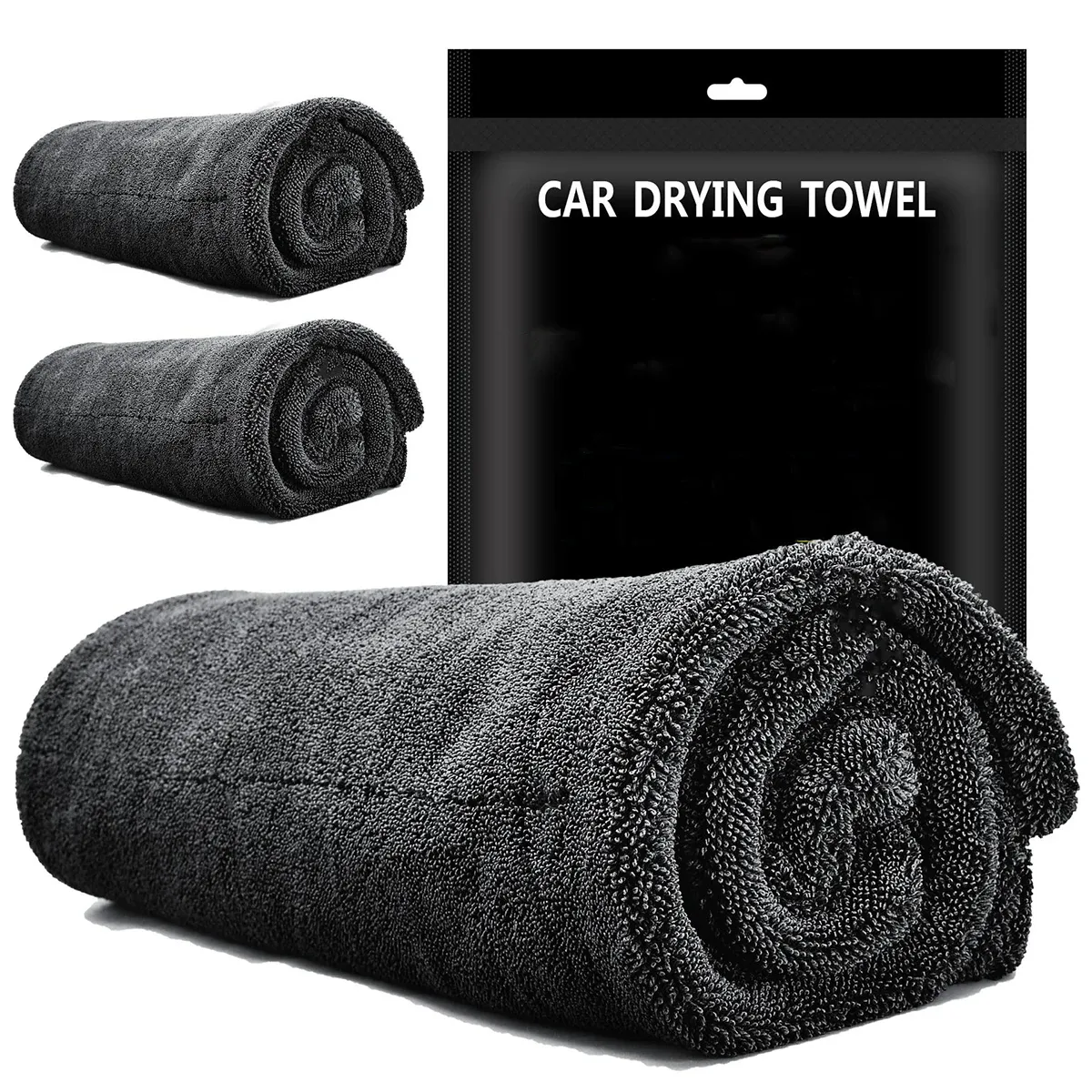 Serviette en microfibre gris foncé pour voiture, 500 GSM, très absorbante et surdimensionnée - Image 1