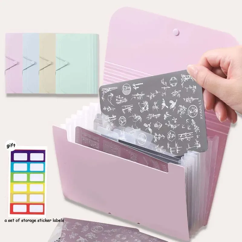 Livre de rangement pour plaques de tampons à ongles, pliable, anti-poussière et résistant aux rayures, avec pochettes pour autocollants d'ongles et plaques en acier, album de rangement pratique - Image 1