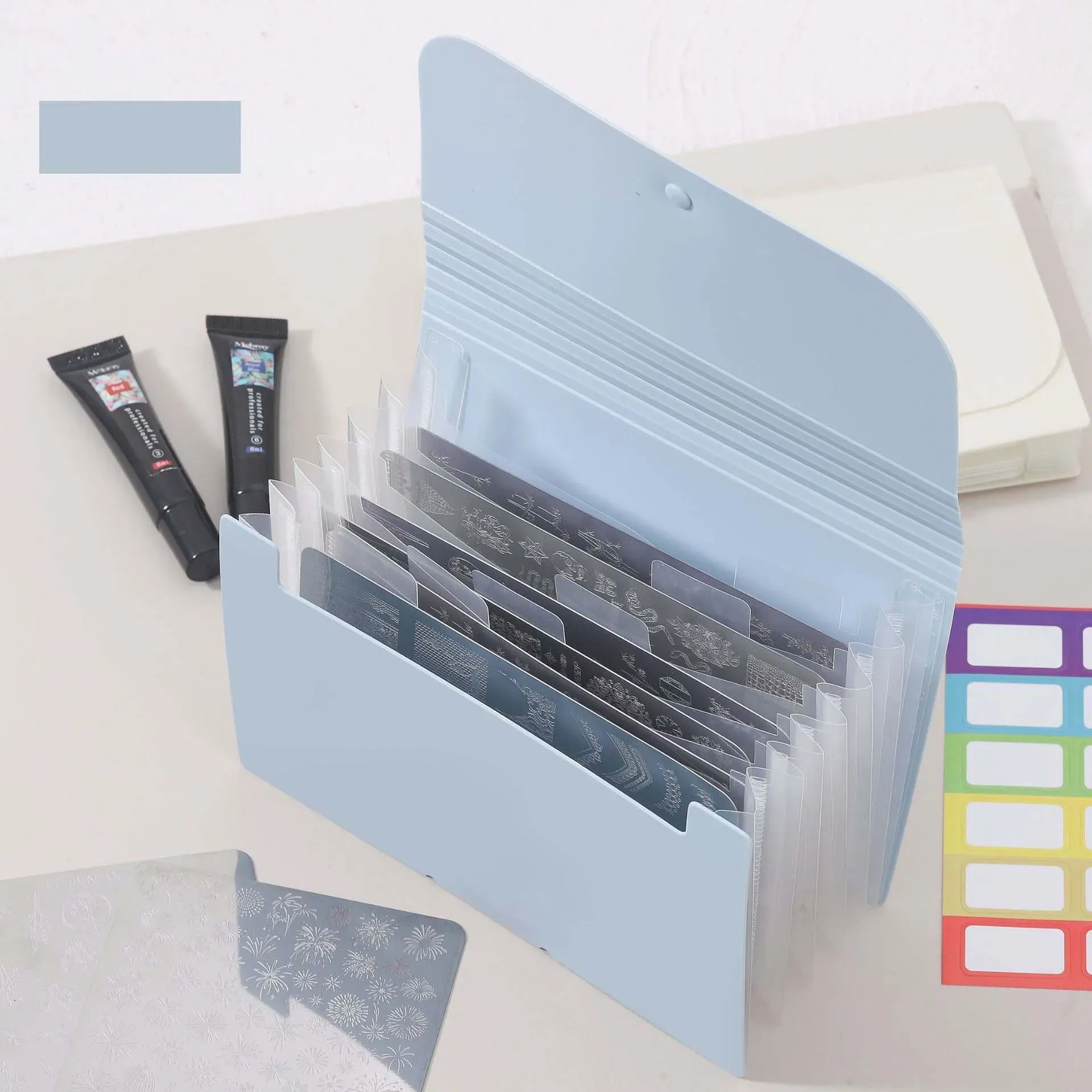 Livre de rangement pour plaques de tampons à ongles, pliable, anti-poussière et résistant aux rayures, avec pochettes pour autocollants d'ongles et plaques en acier, album de rangement pratique 10