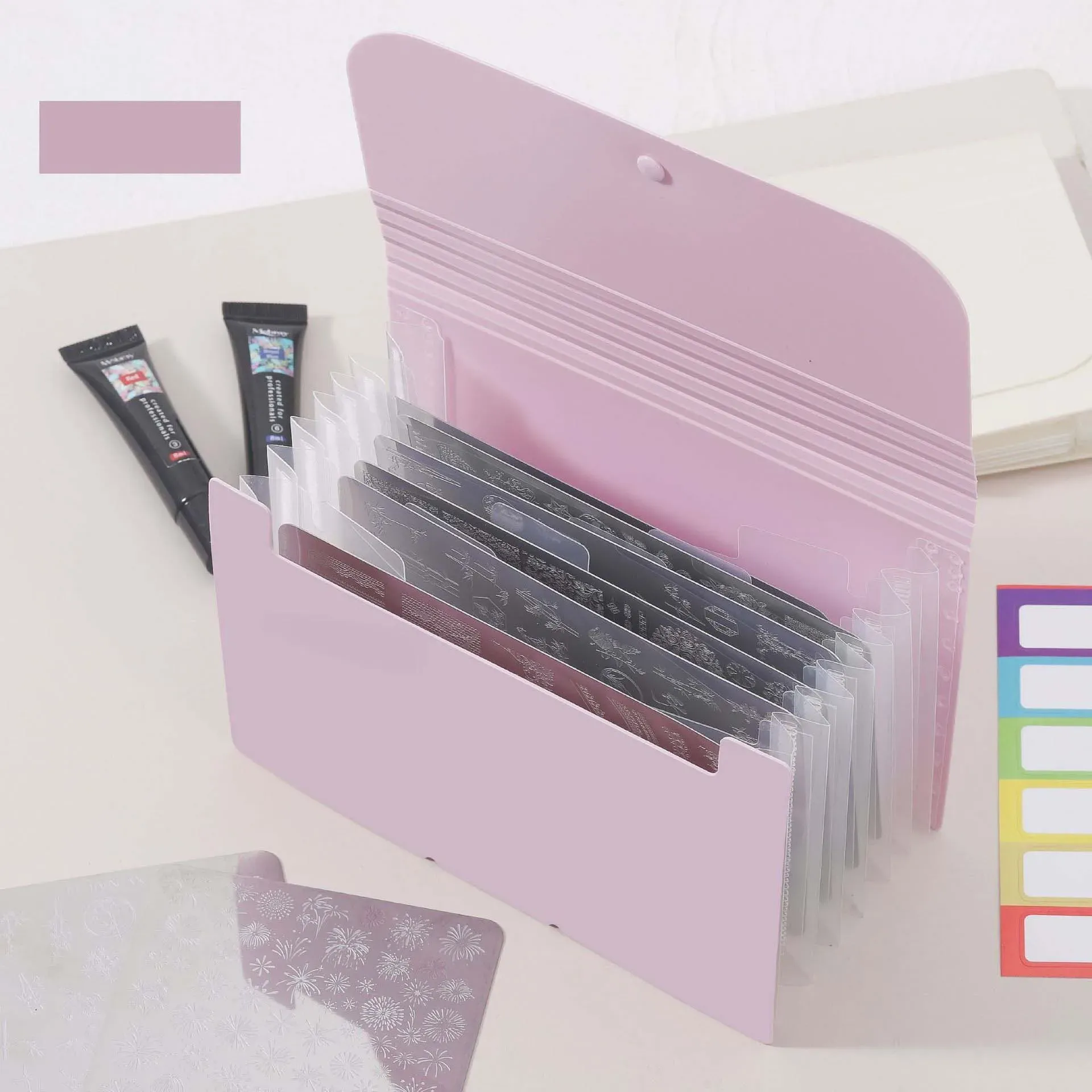 Livre de rangement pour plaques de tampons à ongles, pliable, anti-poussière et résistant aux rayures, avec pochettes pour autocollants d'ongles et plaques en acier, album de rangement pratique 9