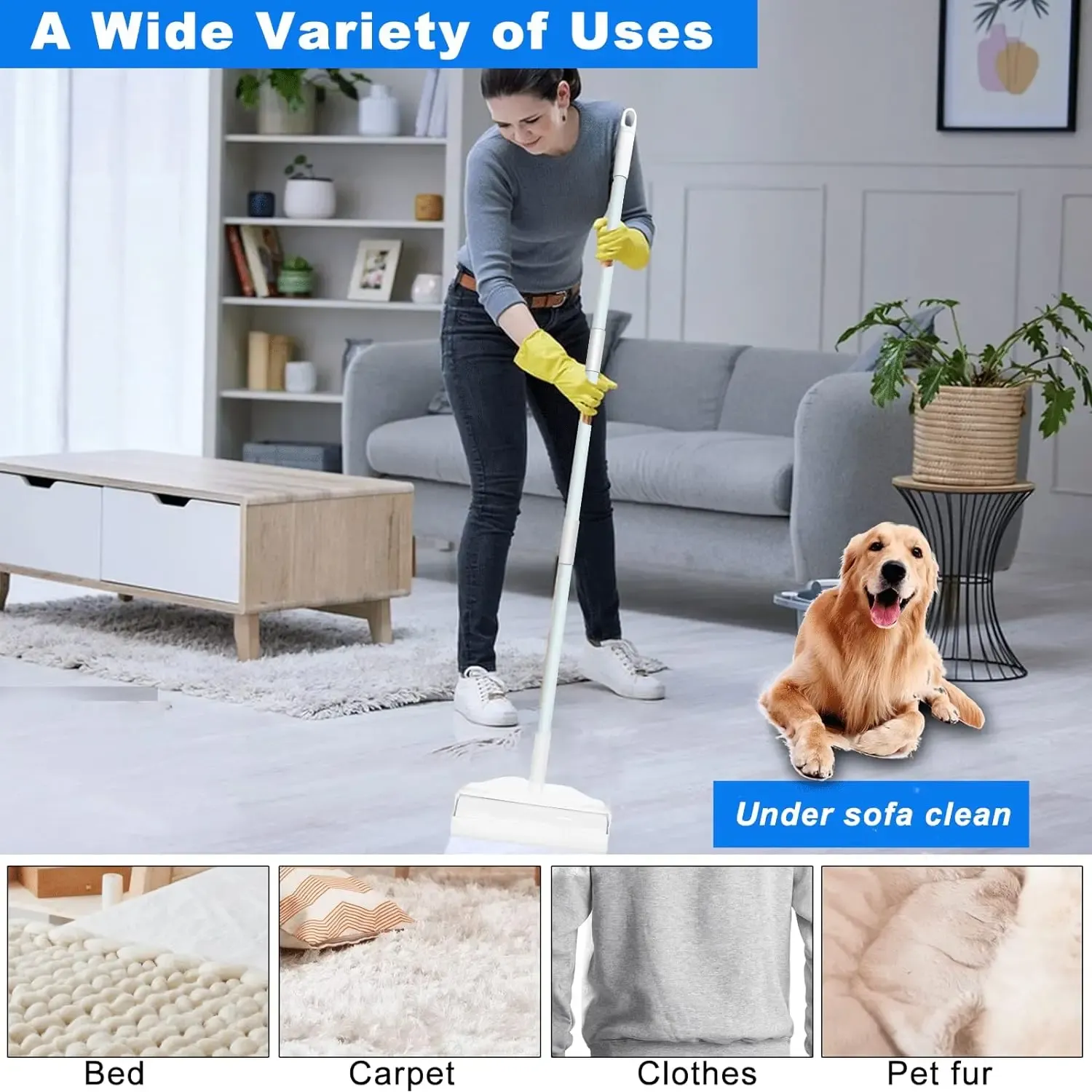 Rouleau anti-peluches adhésif, rouleau extensible pour retirer les poils, rouleau adhésif détachable pour nettoyer le sol 6