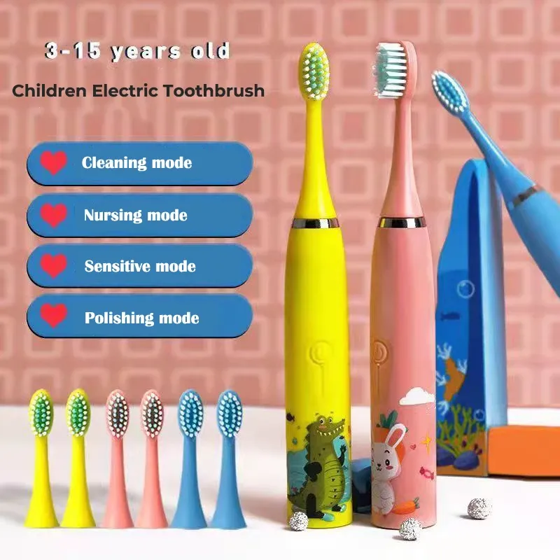 Brosse à dents électrique sonique pour enfants avec 5 têtes de rechange, motif dessin animé - Image 1