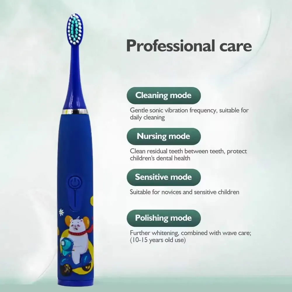 Brosse à dents électrique sonique pour enfants avec 5 têtes de rechange, motif dessin animé 3